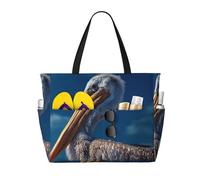 LXCNQFN Sac de plage pour femme - Motif roses rouges - Sac fourre-tout pliable avec fermeture éclair, Pélican Oiseau Bleu Mer Ciel, Taille unique