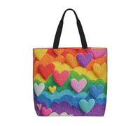 LXCNQFN Sac fourre-tout pour femme, motif bonhomme de neige, sac d'épicerie pliable, réutilisable, sac à main à bandoulière, Cœurs arc-en-ciel., Taille unique