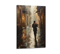 LXDSTK Exquis Moderne Famille Toile Art Mural Photo Impression Album Photo Moderne Peinture À L'huile Musique Poster Homme Jouant Du Violon Dans Une Ruelle Pluvieuse 30 x 45 cm