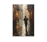 LXDSTK Exquis Moderne Famille Toile Art Mural Photo Impression Album Photo Moderne Peinture À L'huile Musique Poster Homme Jouant Du Violon Dans Une Ruelle Pluvieuse 30 x 45 cm