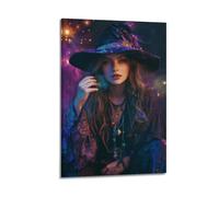 LXDSTK Impression sur toile abstraite minimaliste - Poster de sorcière surréaliste d'Halloween avec une jeune sorcière enchanteresse - Affiches d'œuvres d'art pour décoration murale 30 x 45 cm