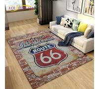 LXFENG Historique Route 66 Mère Route Motif Impression Flanelle Tapis Maison Salon Chambre Porte Tapis Décor Antidérapant Tapis De Sol Tapis F799 100X160CM