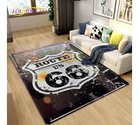 LXFENG Historique Route 66 Mère Route Motif Impression Flanelle Tapis Maison Salon Chambre Porte Tapis Décor Antidérapant Tapis De Sol Tapis F1506 50X70CM