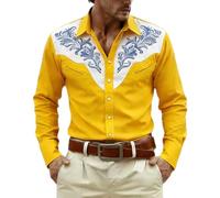 LXGKEKSKG Chemise à manches longues avec imprimé intégral pour les thèmes décontractés western et cowboy, Jaune K, S