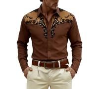 LXGKEKSKG Chemise à manches longues avec imprimé intégral pour les thèmes occidentaux décontractés de cowboy vêtements pour homme, Café C., S