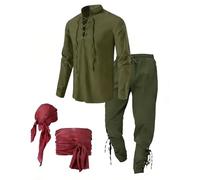 LXGKEKSKG Costume médiéval homme ensemble viking tenue renaissance chemise col mao coupe ample pantalon été loisir cosplay