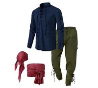 LXGKEKSKG Costume médiéval homme ensemble viking tenue renaissance chemise col mao coupe ample pantalon été loisir cosplay