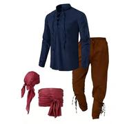 LXGKEKSKG Costume médiéval homme ensemble viking tenue renaissance chemise col mao coupe ample pantalon été loisir cosplay