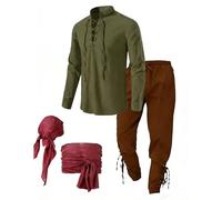 LXGKEKSKG Costume médiéval homme ensemble viking tenue renaissance chemise col mao coupe ample pantalon été loisir cosplay
