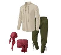 LXGKEKSKG Costume médiéval homme ensemble viking tenue renaissance chemise col mao coupe ample pantalon été loisir cosplay