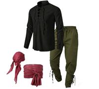 LXGKEKSKG Costume médiéval homme ensemble viking tenue renaissance chemise col mao coupe ample pantalon été loisir cosplay