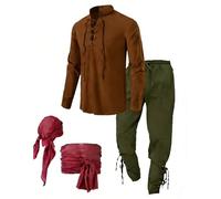 LXGKEKSKG Costume médiéval homme ensemble viking tenue renaissance chemise col mao coupe ample pantalon été loisir cosplay