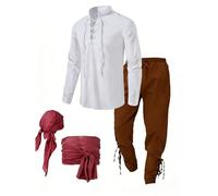 LXGKEKSKG Costume médiéval homme ensemble viking tenue renaissance chemise col mao coupe ample pantalon été loisir cosplay