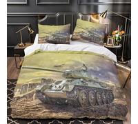 LXHASPIEO Russe T34 Char 3D Imprimé Militaire Housse De Couette Housses De Couettes pour Adultes Et Enfants Parure De Lit avec Taies E avec Fermeture À Glissière Microfibr 3 Pièces King（220x240cm）