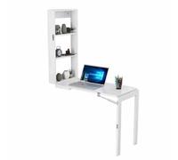 LXHELIVERY Bureau Mural Rabattable, Table Murale Rabattable, avec Rangement, Bureau pour Ordinateur Portable en Bois Massif, Idéal pour Un Bureau Ou Un Salon.(Blanc,110x60x75 cm)