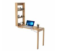 LXHELIVERY Bureau Mural Rabattable, Table Murale Rabattable, avec Rangement, Bureau pour Ordinateur Portable en Bois Massif, Idéal pour Un Bureau Ou Un Salon.(Natural,110x60x75 cm)