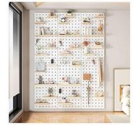 LXHELIVERY Wall Organizer Peg Board, 16 Mm Thick Wooden Pegboard, Modular Wall Mount Display Peg Board Panel for Garage Tool Storage, Office Organization(Blanc,60X80 CM)