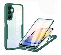 LXHGrowH Coque pour Samsung Galaxy A25 5G, Housse Anti-Rayures avec Protection d'écran Intégré, 2in1 Hybride Double Couche 360 Degrés Full Body Anti-Choc Protecteur Etui, [Transparente+Vert]