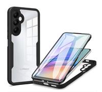 LXHGrowH Coque pour Samsung Galaxy A55 5G, Housse Anti-Rayures avec Protection d'écran Intégré, 2in1 Hybride Double Couche 360 Degrés Full Body Anti-Choc Protecteur Etui, [Transparente+Noir]