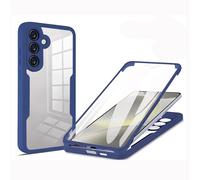 LXHGrowH Coque pour Samsung Galaxy S24 5G, Housse Anti-Rayures avec Protection d'écran Intégré, 2in1 Hybride Double Couche 360 Degrés Full Body Anti-Choc Protecteur Etui, [Transparente+Bleu]
