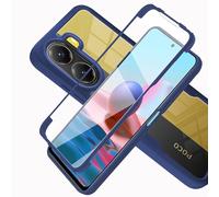 LXHGrowH Coque pour Xiaomi Poco X7 Pro 5G, Housse Anti-Rayures avec Protection d'écran Intégré, 2in1 Hybride Double Couche 360 Degrés Full Body Anti-Choc Protecteur Etui, [Transparente+Bleu]