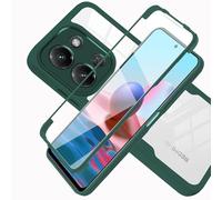 LXHGrowH Coque pour Xiaomi Redmi 15C 4G / 5G, Housse Anti-Rayures avec Protection d'écran Intégré, 2in1 Hybride Double Couche 360 Degrés Full Body Anti-Choc Protecteur Etui,[Transparente+Vert]