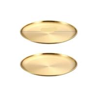 LXHZSY Assiette Inox Lot de 2 assiettes à dîner rondes en acier inoxydable, plateau peu profond, doré et argenté, for fruits viandes(2Pcs 23cm Gold)
