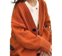 LXHZSY Cardigan Femme Cardigan en Cachemire à col V for Femme, Pull mi-Long Ample et épais, Manteau Laine tricotée, Collection Automne-Hiver(Orange,M)