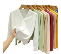 LXHZSY Cardigan Femme Cardigan tricoté à col en V Style Automne Noir, Pull d'extérieur, Couleur Unie, Manches Longues, décontracté(White)