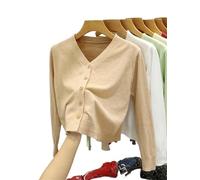 LXHZSY Cardigan Femme Cardigan tricoté à col en V Style Automne Noir, Pull d'extérieur, Couleur Unie, Manches Longues, décontracté(Khaki)