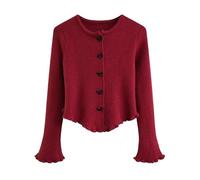 LXHZSY Cardigan Femme Cardigan tricoté à Simple Boutonnage for Femme, Pull Manches Longues froncées, col en V Court, boutonné, Automne-Hiver(Red)