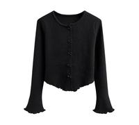 LXHZSY Cardigan Femme Cardigan tricoté à Simple Boutonnage for Femme, Pull Manches Longues froncées, col en V Court, boutonné, Automne-Hiver(Black)