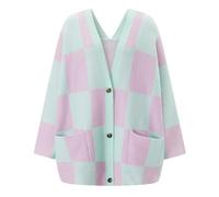 LXHZSY Cardigan Femme Cardigan Vintage à Manches Longues et col en V Profond for Femme, imprimé Carreaux/Yin-Yang, Ample(Color7)