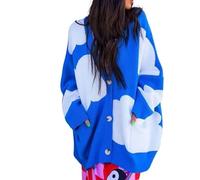 LXHZSY Cardigan Femme Cardigan Vintage à Manches Longues et col en V Profond for Femme, imprimé Carreaux/Yin-Yang, Ample(Color9)