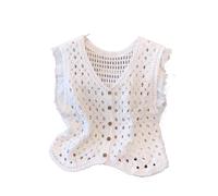 LXHZSY Gilet Sans Manche Femme Gilet en crochet à volants, boutonné sur le devant, col V, tricot ouvert, chemisier court ajouré, cardigan for femme(WHITE)