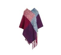 LXHZSY Poncho Femme Poncho d'hiver for femme, châle, pompon, boucle, fil, grand treillis, capes chaudes, ponchos for dames(Color 04)