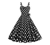 LXHZSY Robe Vintage Femme Robe à Carreaux Rose Vintage for Femme, Style rétro Rockabilly, Bretelles, Cocktail, soirée, été(Black,XL)