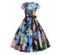 LXHZSY Robe Vintage Femme Robe d'été à Manches Courtes et Pois for Femme, élégante, décontractée, imprimée, Coupe trapèze, Style Vintage, Grande Taille(Color-03,L)
