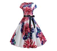 LXHZSY Robe Vintage Femme Robe d'été à Manches Courtes et Pois for Femme, élégante, décontractée, imprimée, Coupe trapèze, Style Vintage, Grande Taille(Color-02,M)