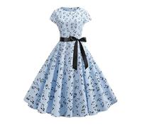 LXHZSY Robe Vintage Femme Robe d'été à Manches Courtes et Pois for Femme, élégante, décontractée, imprimée, Coupe trapèze, Style Vintage, Grande Taille(Color-01,S)
