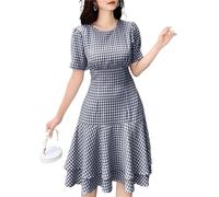 LXHZSY Robe Vintage Femme Robe d'été bohème à Volants et à Carreaux for Femme, Manches Courtes Bouffantes, Longueur Genou, Taille cintrée, imprimée(Color1,XXXL)
