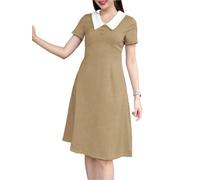 LXHZSY Robe Vintage Femme Robe d'été élégante for Femme, Mini, à Manches Courtes, Patchwork de Couleurs, Boutons, Coupe trapèze décontractée(Khaki,XX-Large)