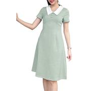 LXHZSY Robe Vintage Femme Robe d'été élégante for Femme, Mini, à Manches Courtes, Patchwork de Couleurs, Boutons, Coupe trapèze décontractée(Green,M)