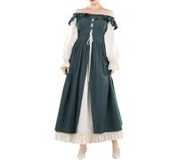 LXHZSY Robe Vintage Femme Robe évasée à Manches Longues et Dos élastiqué, Style Vintage, Style Gothique, Faux Deux Couleurs(Green,L)