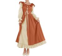 LXHZSY Robe Vintage Femme Robe évasée à Manches Longues et Dos élastiqué, Style Vintage, Style Gothique, Faux Deux Couleurs(Red,M)