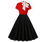 LXHZSY Robe Vintage Femme Robe trapèze décontractée à Manches Courtes et col en V, Couleur Unie, Patchwork, Style Vintage, for Le Travail, Le Bureau, Les Affaires, Slim, for Femme(Color4,M)