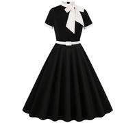 LXHZSY Robe Vintage Femme Robe trapèze décontractée à Manches Courtes et col en V, Couleur Unie, Patchwork, Style Vintage, for Le Travail, Le Bureau, Les Affaires, Slim, for Femme(Color3,M)