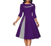 LXHZSY Robe Vintage Femme Robe Vintage à Pois for Femme, Manches Longues, Boutons, Jupe de Bureau, Patchwork, Robes de soirée et de Cocktail, Automne(Purple,XX-Large)