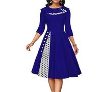 LXHZSY Robe Vintage Femme Robe Vintage à Pois for Femme, Manches Longues, Boutons, Jupe de Bureau, Patchwork, Robes de soirée et de Cocktail, Automne(Color1,XX-Large)