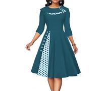 LXHZSY Robe Vintage Femme Robe Vintage à Pois for Femme, Manches Longues, Boutons, Jupe de Bureau, Patchwork, Robes de soirée et de Cocktail, Automne(Color2,L)